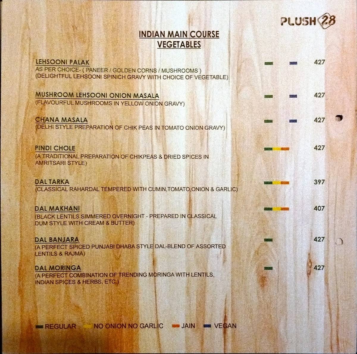 Plush 28 -Pure Veg Restaurant menu