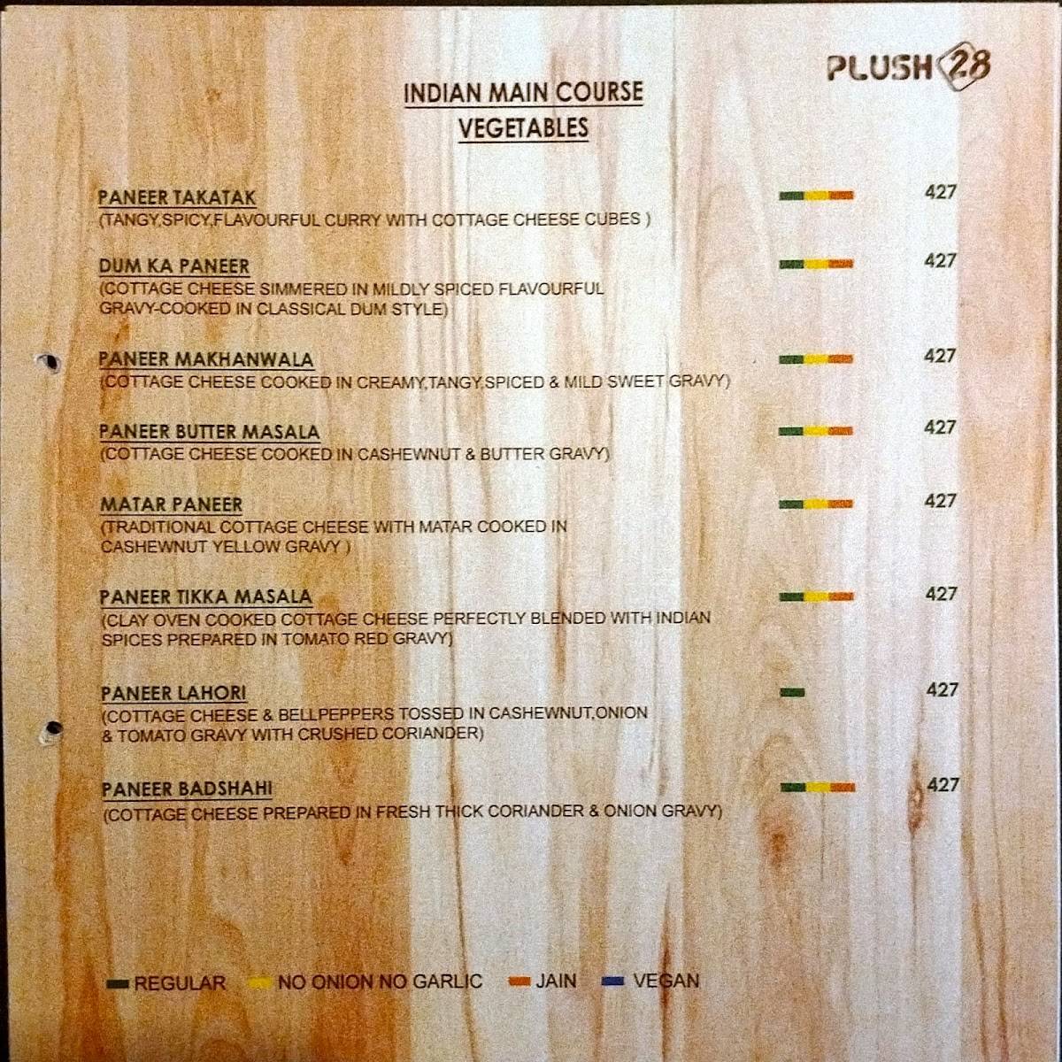 Plush 28 -Pure Veg Restaurant menu