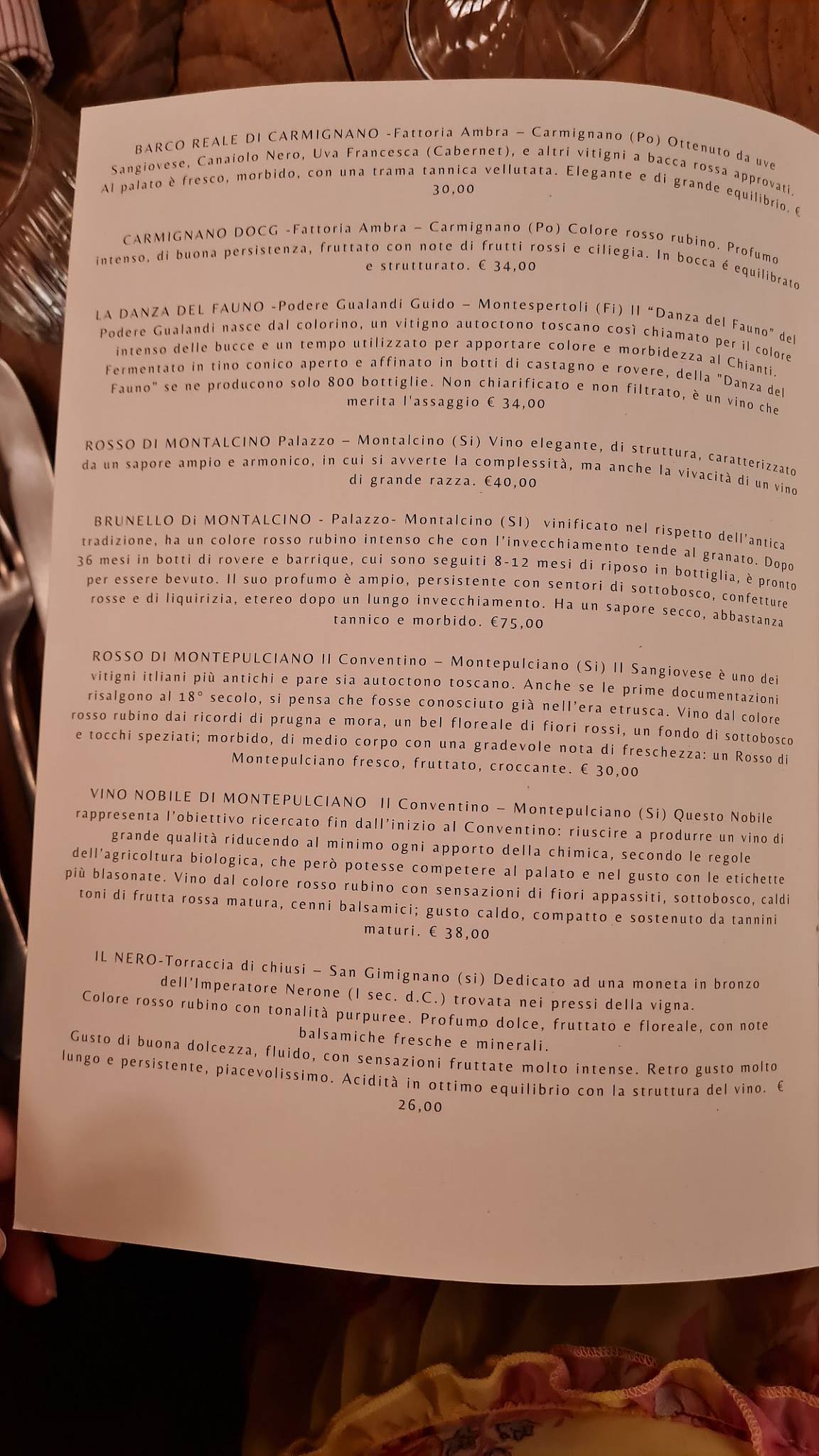 Menu di Podere 39 