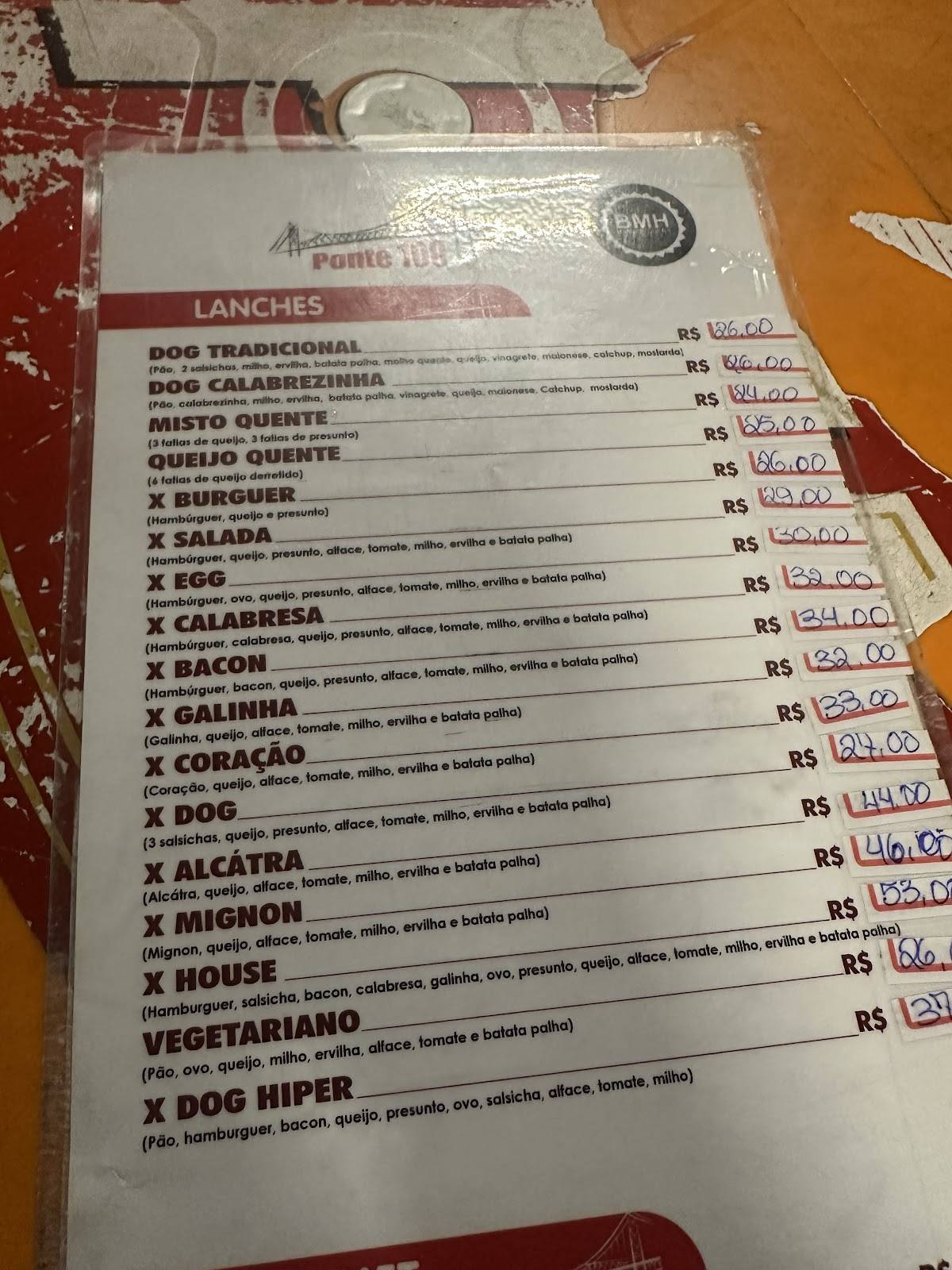 Ponte 100 Lanches cardápio