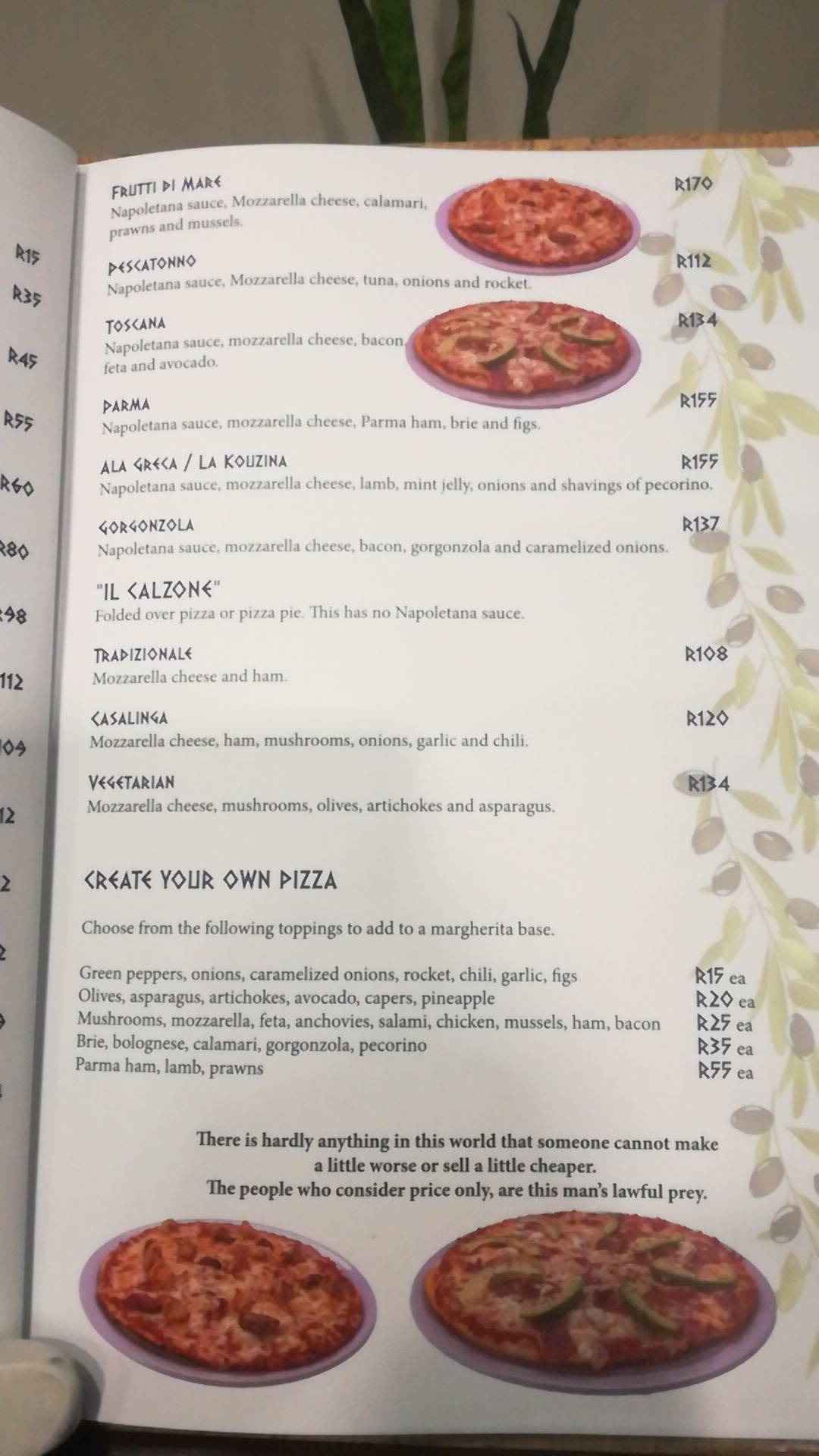 Menu at LA KOUZINA restaurant, Port Elizabeth