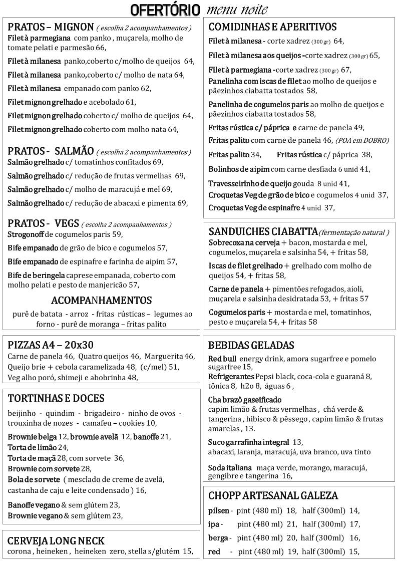 Ofertório Gastrobar cardápio