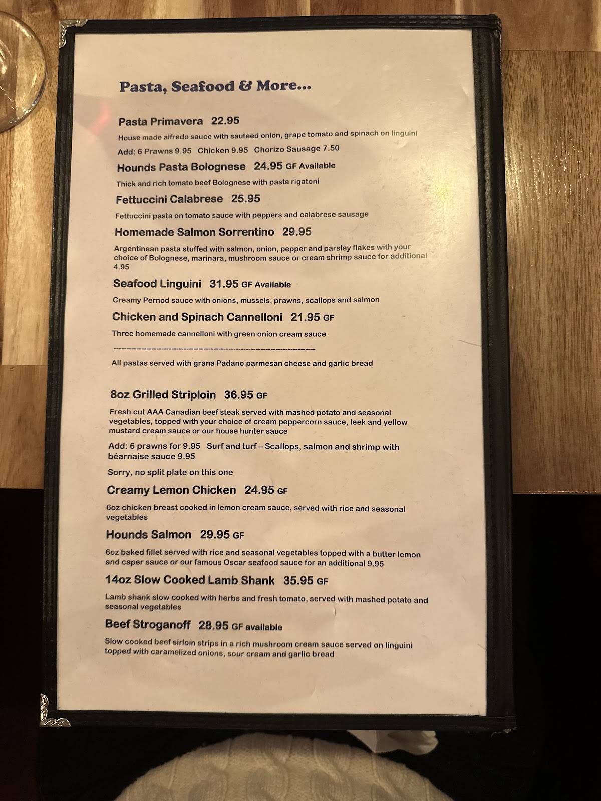 Menu de Powder Hounds Restaurant