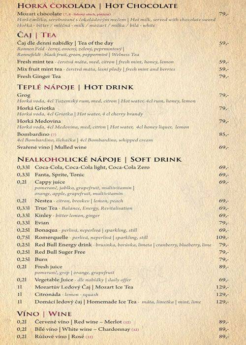 Café Mozart menu