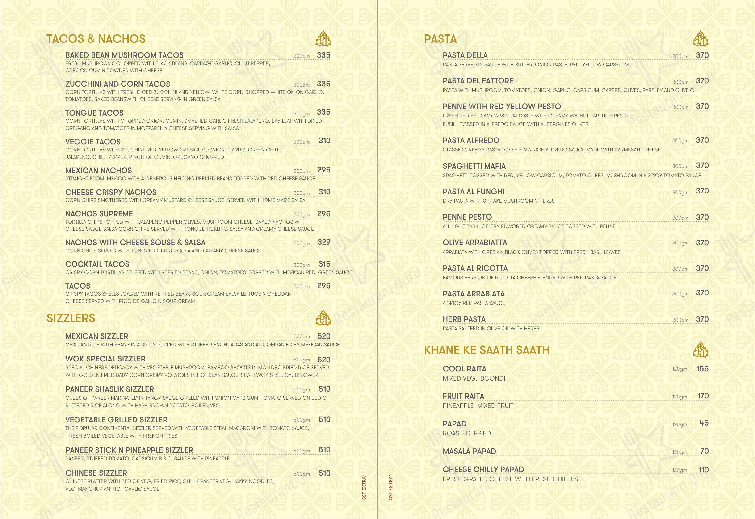 Prime Dine Restaurant - Menu