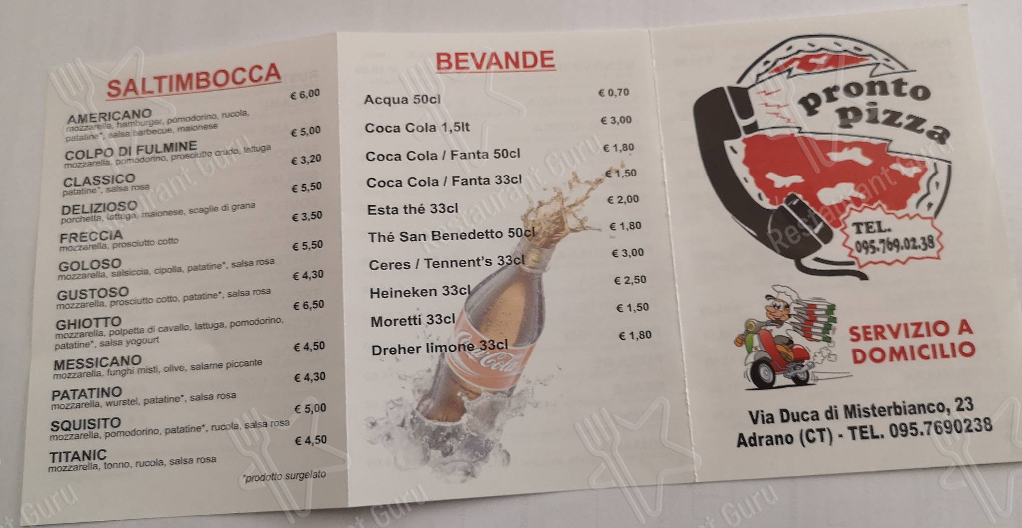 Guarda il menu di Pronto Pizza Adrano