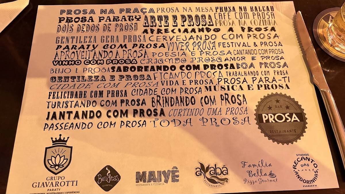Prosa Restaurante cardápio