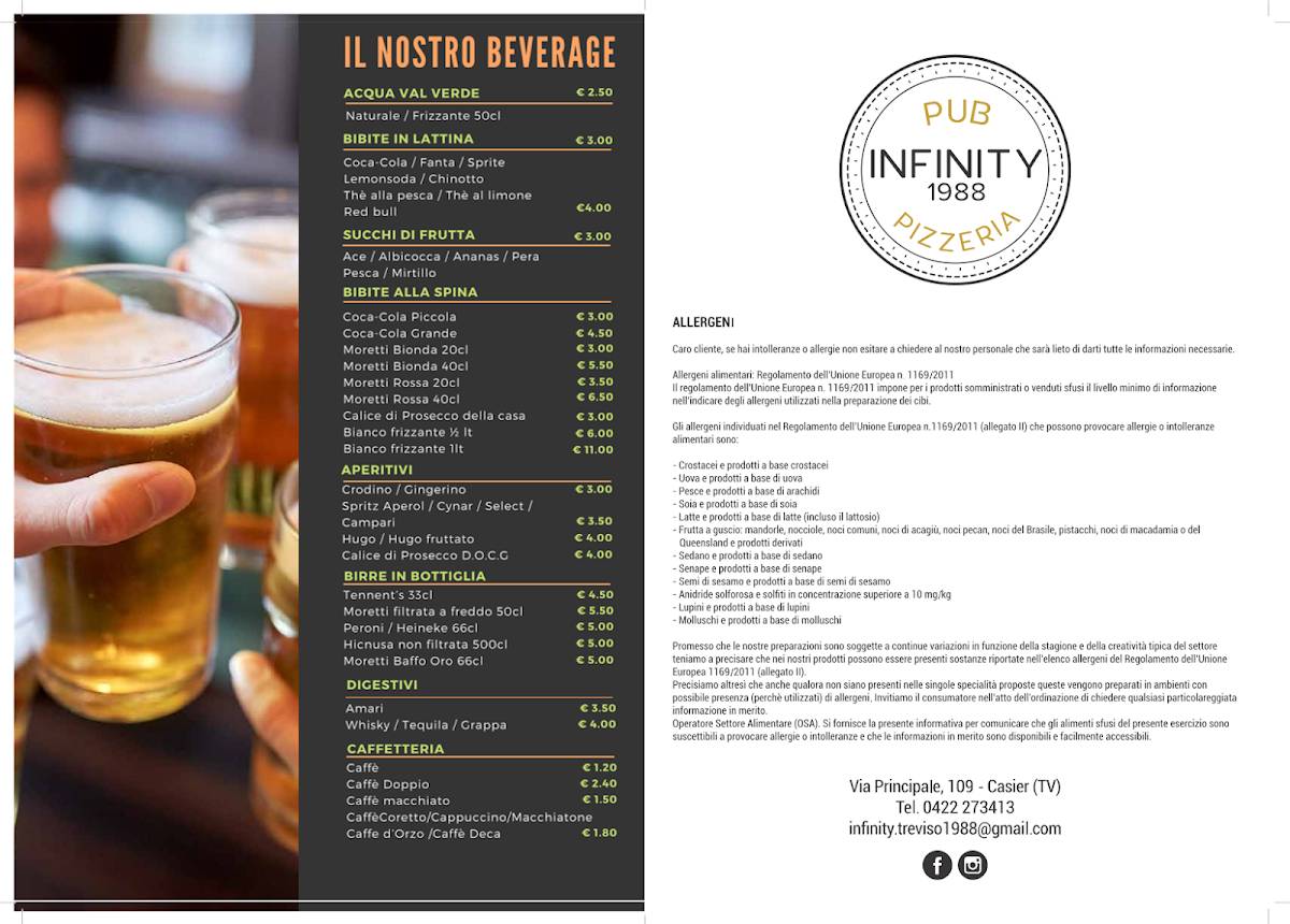 Menu di Pub Pizzeria grill Infinity 1988 