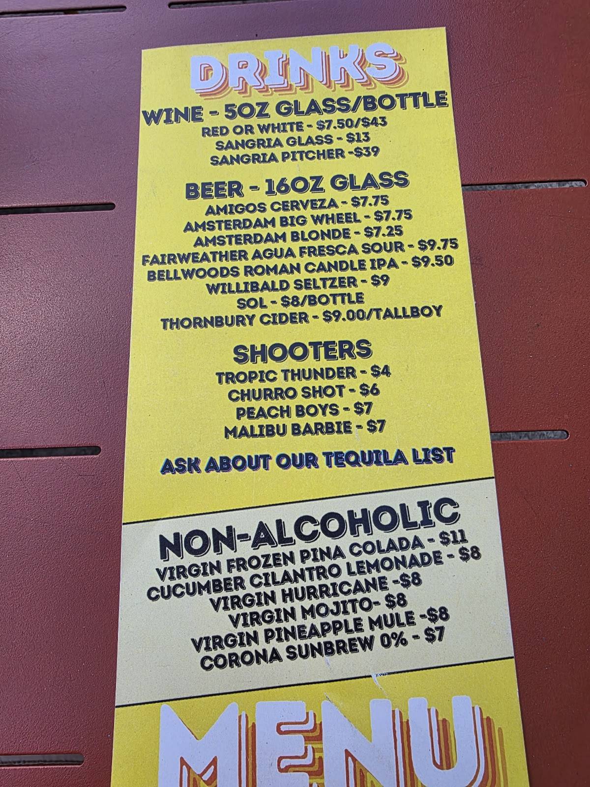 Menu de Amigos Tex-Mex