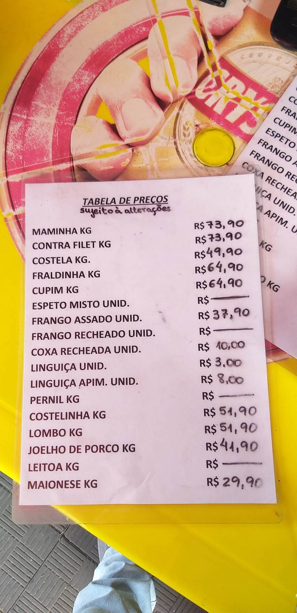 Assados wanel cardápio