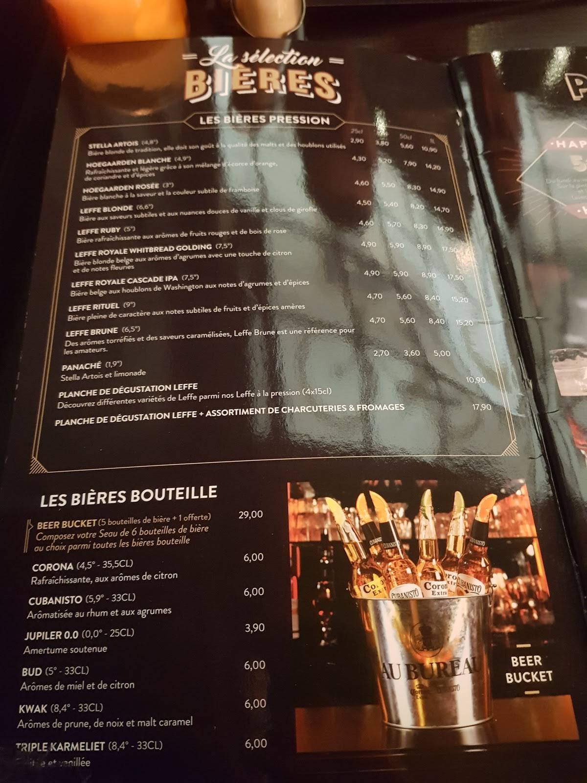 Menu au Au Bureau pub et bar, Mulhouse