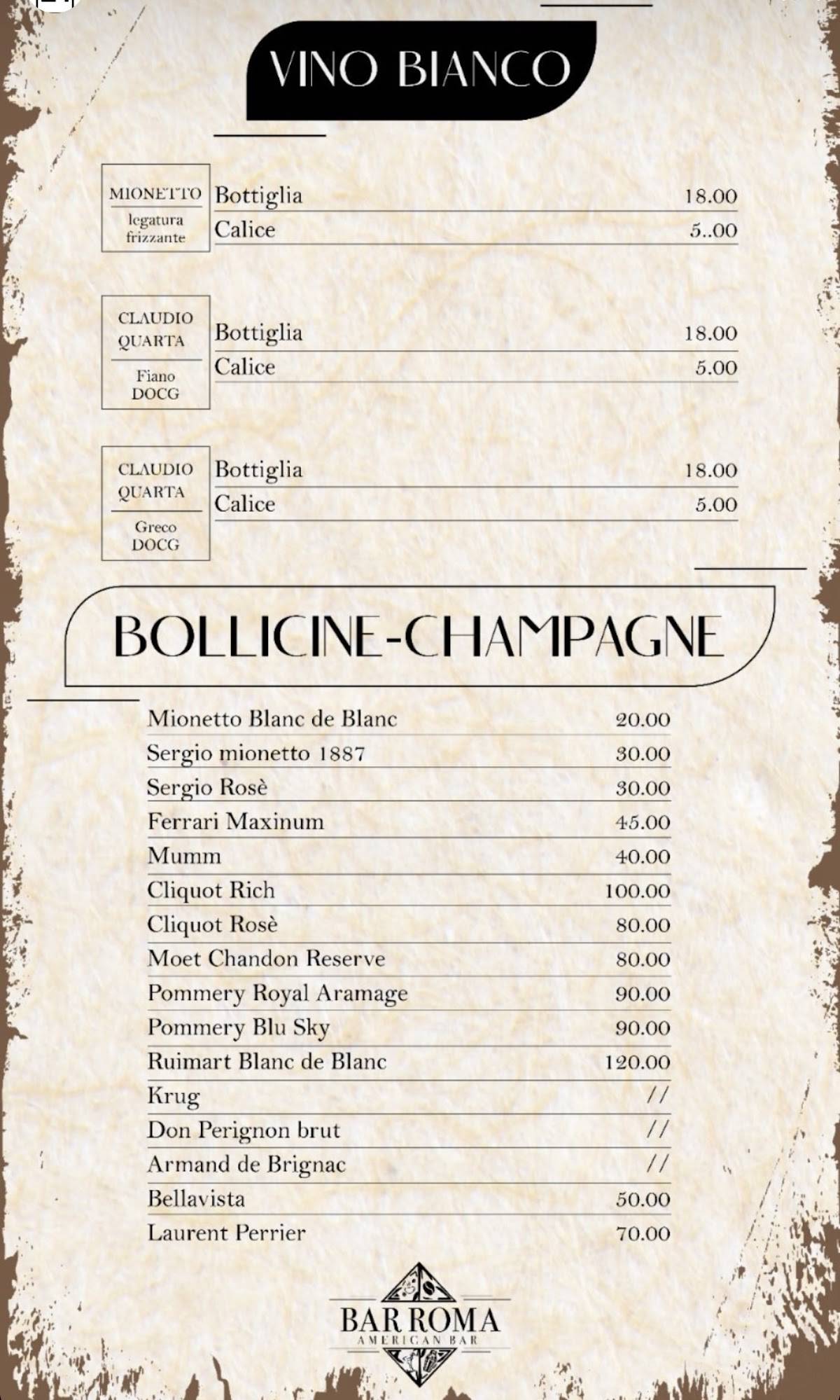 Menu di Bar Roma - American Bar 