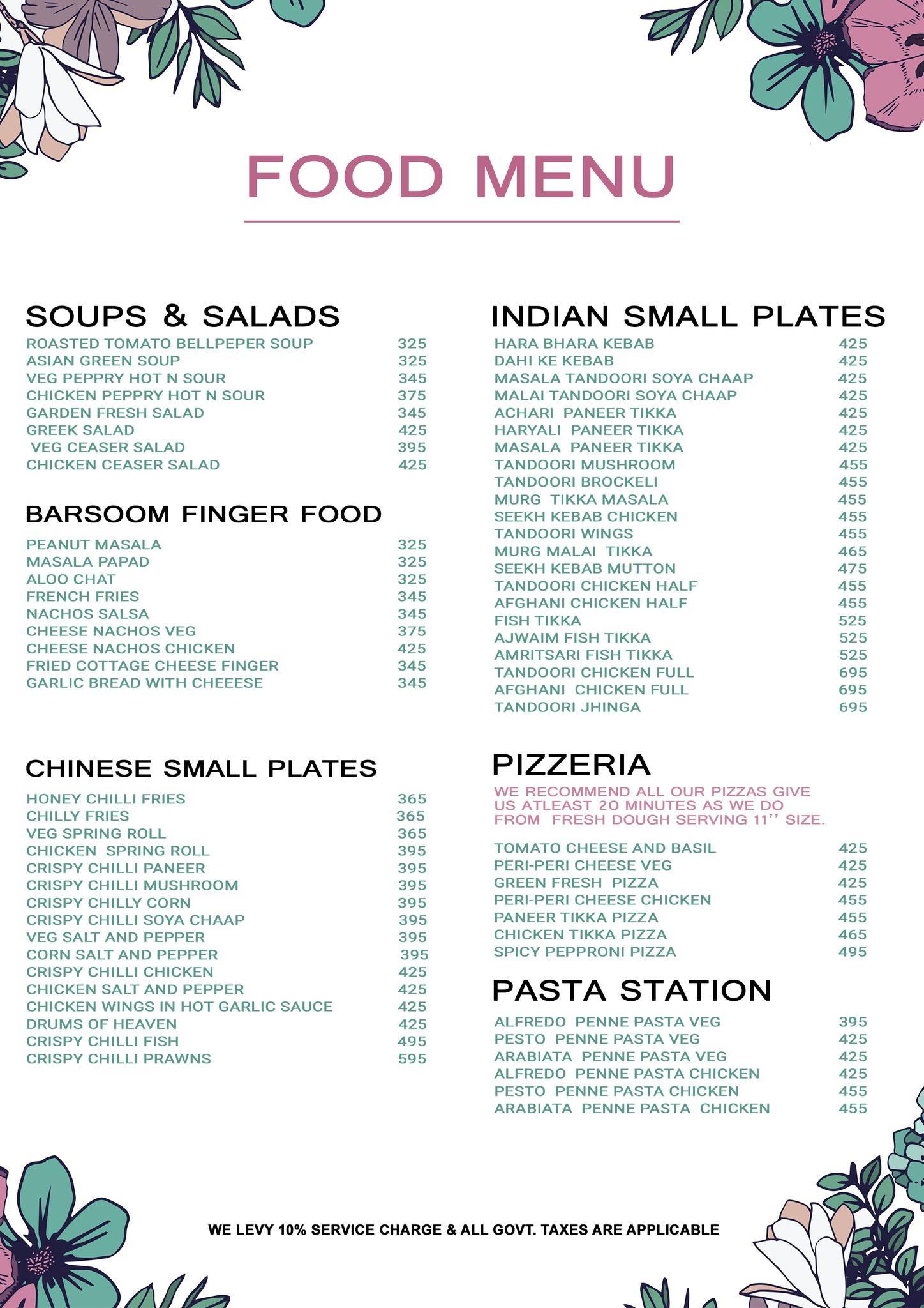 Barsoom frat House menu