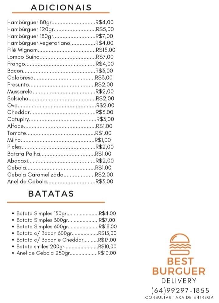 Best Burguer cardápio