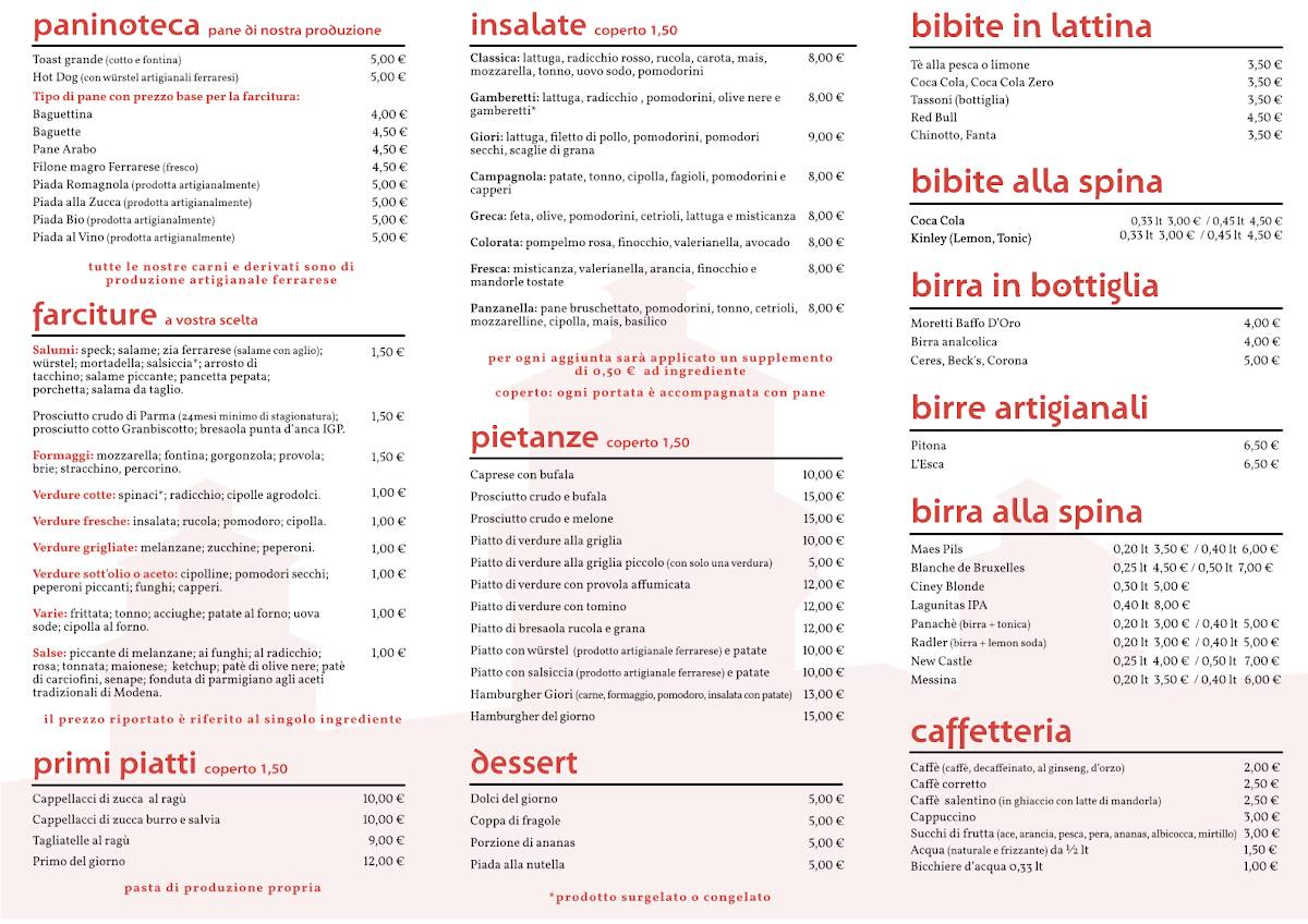 Menu di Birraria Giori Dal 1881 