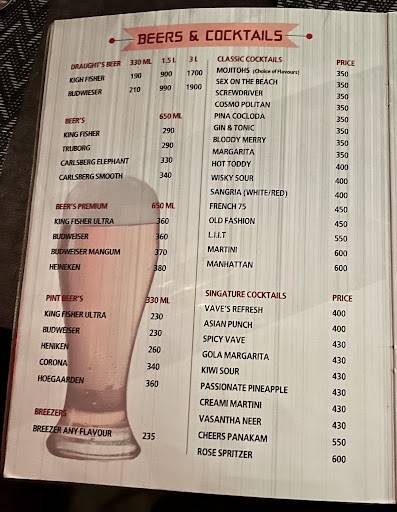 Cheers Bar menu