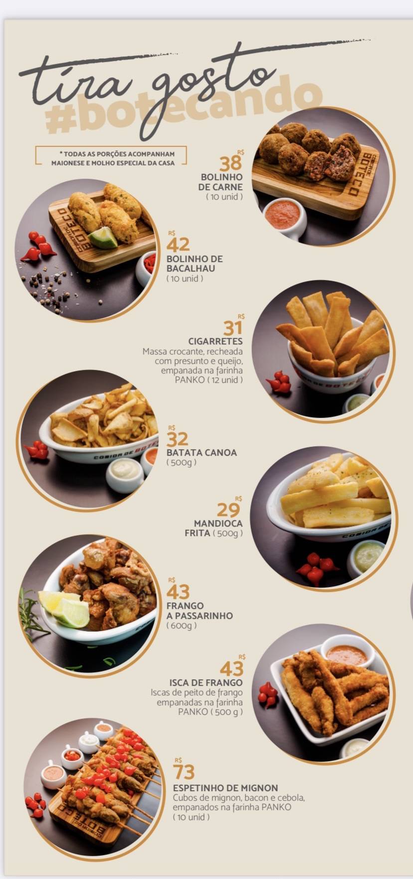 Comida de Boteco cardápio