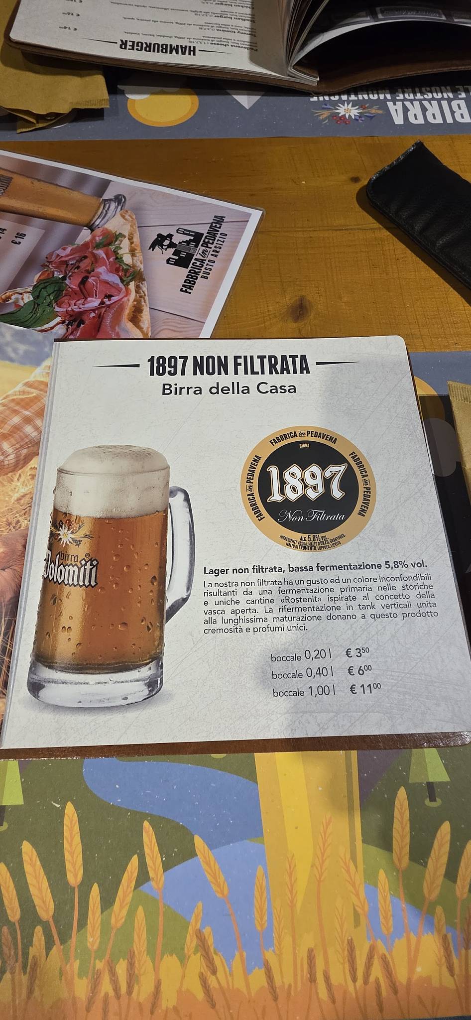 Menu di Ristorante Fabbrica di Pedavena Busto Arsizio 