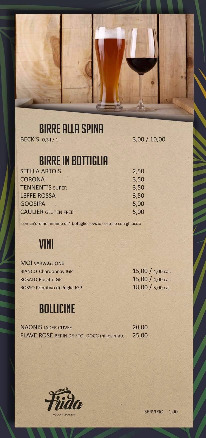Menu di Bar Giardini di Frida 
