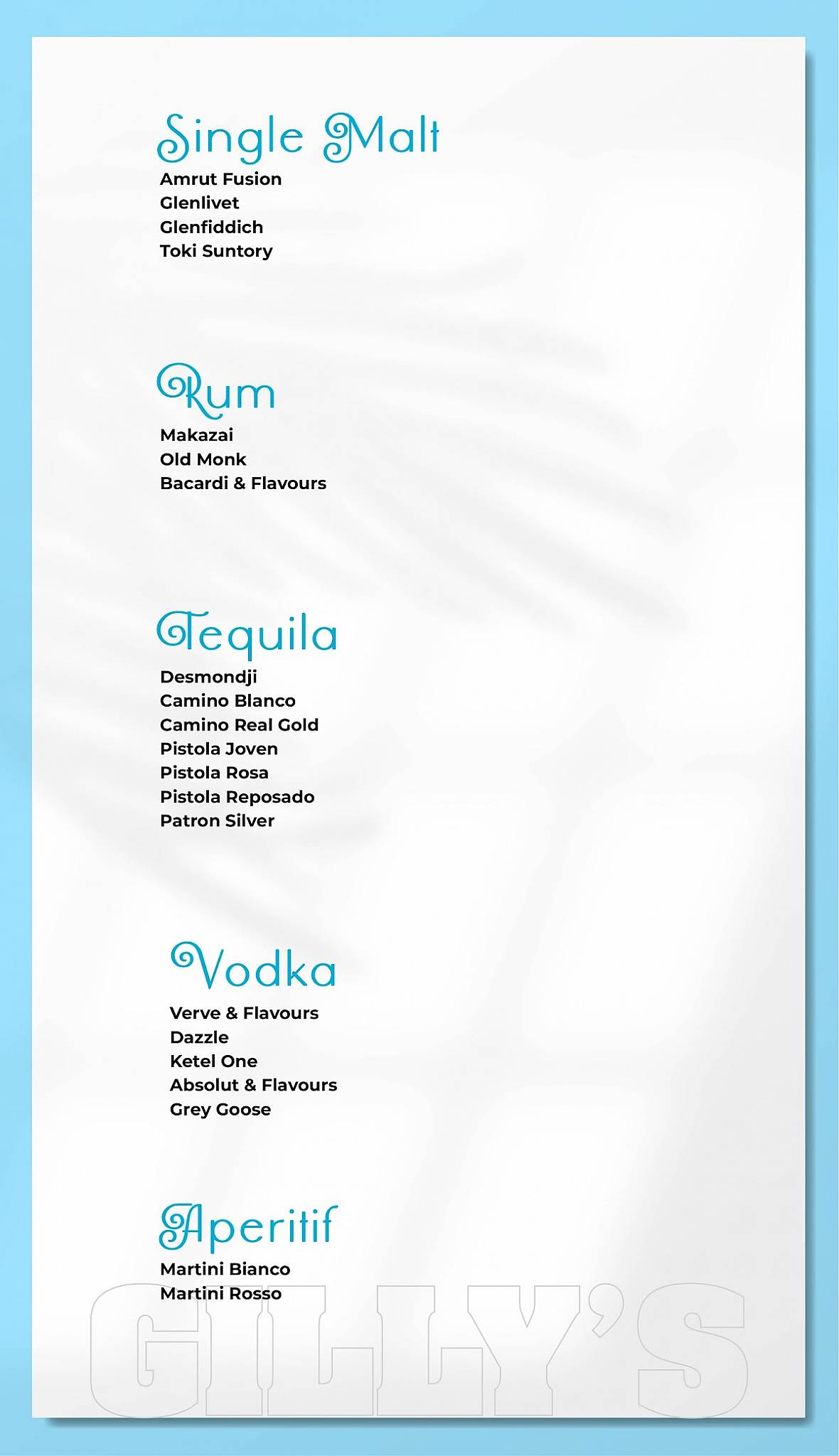 Gillys Restobar menu