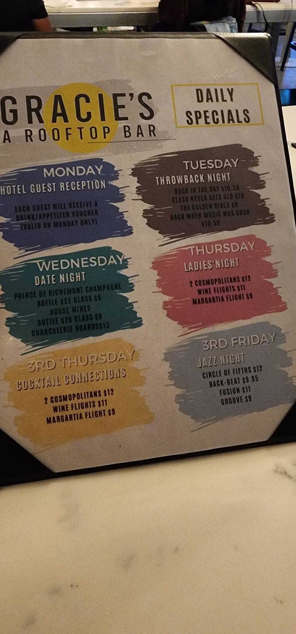 Menu at Gracie's A Rooftop Bar, Warner Robins