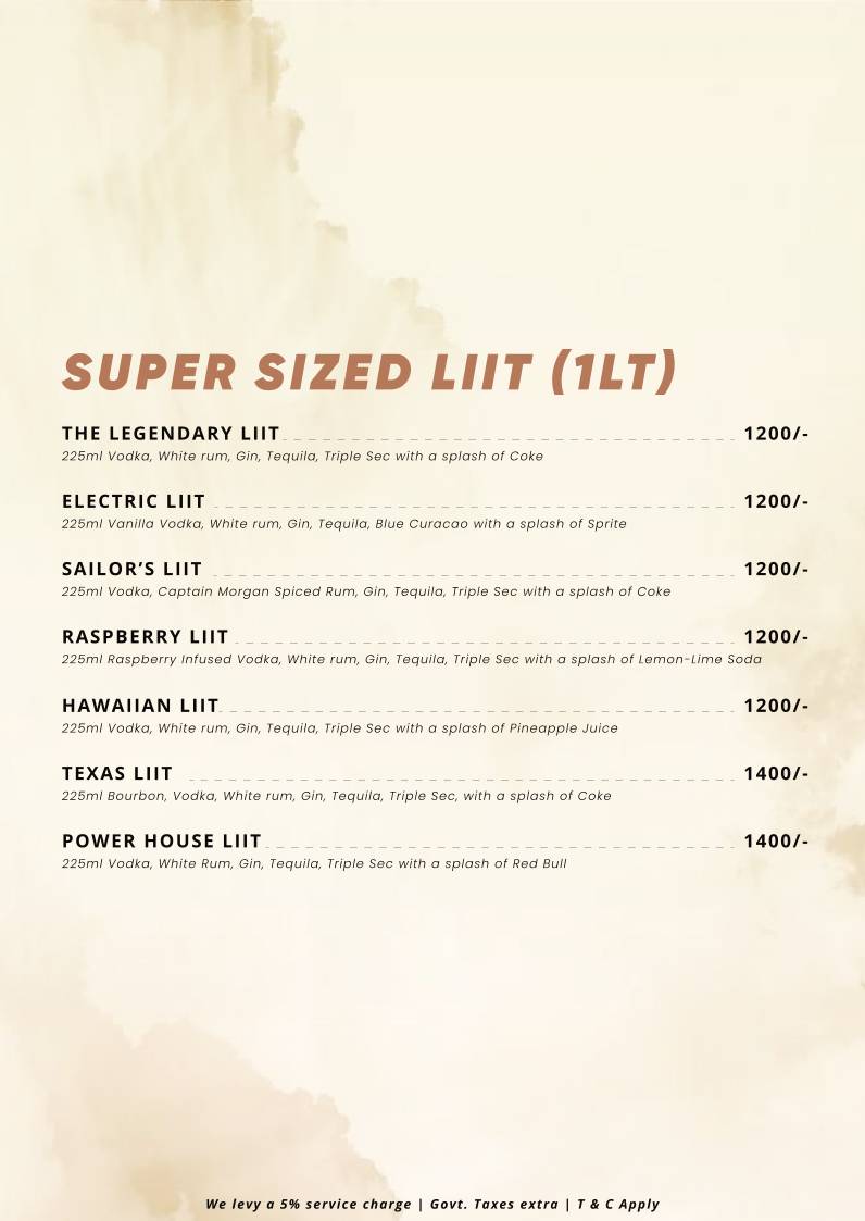 Iron Bar & Grill menu