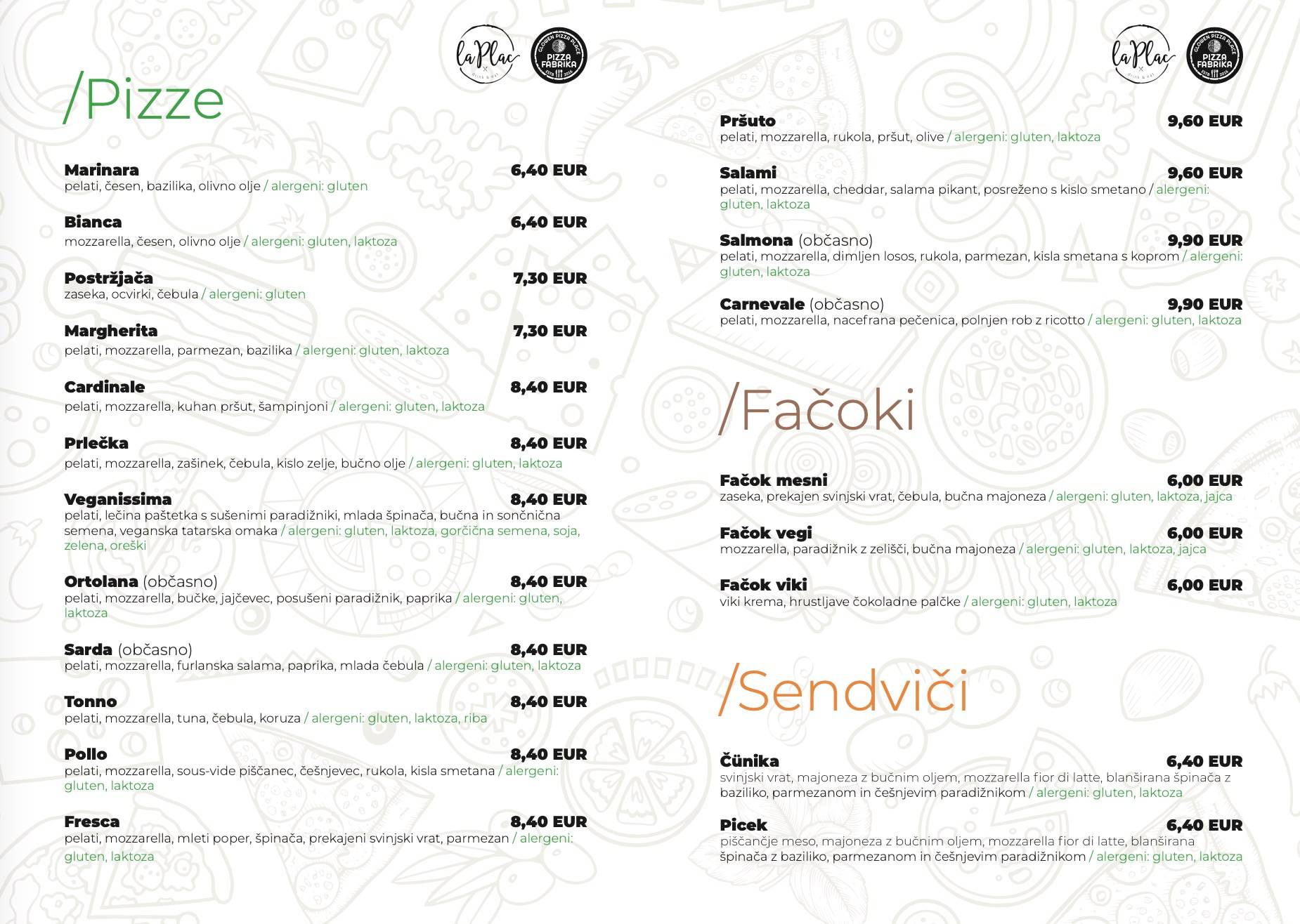 Menu di Laplac & Pizza Fabrika Ptuj 