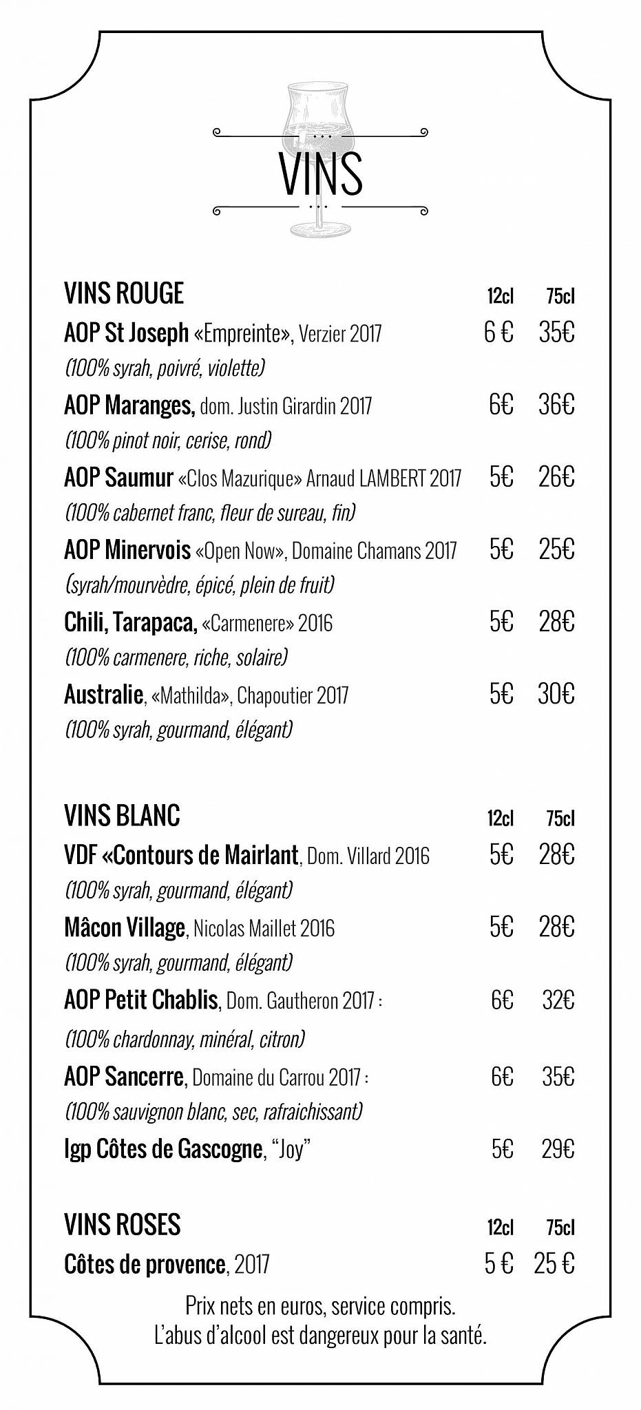 Menu de Le Biniou Mercière