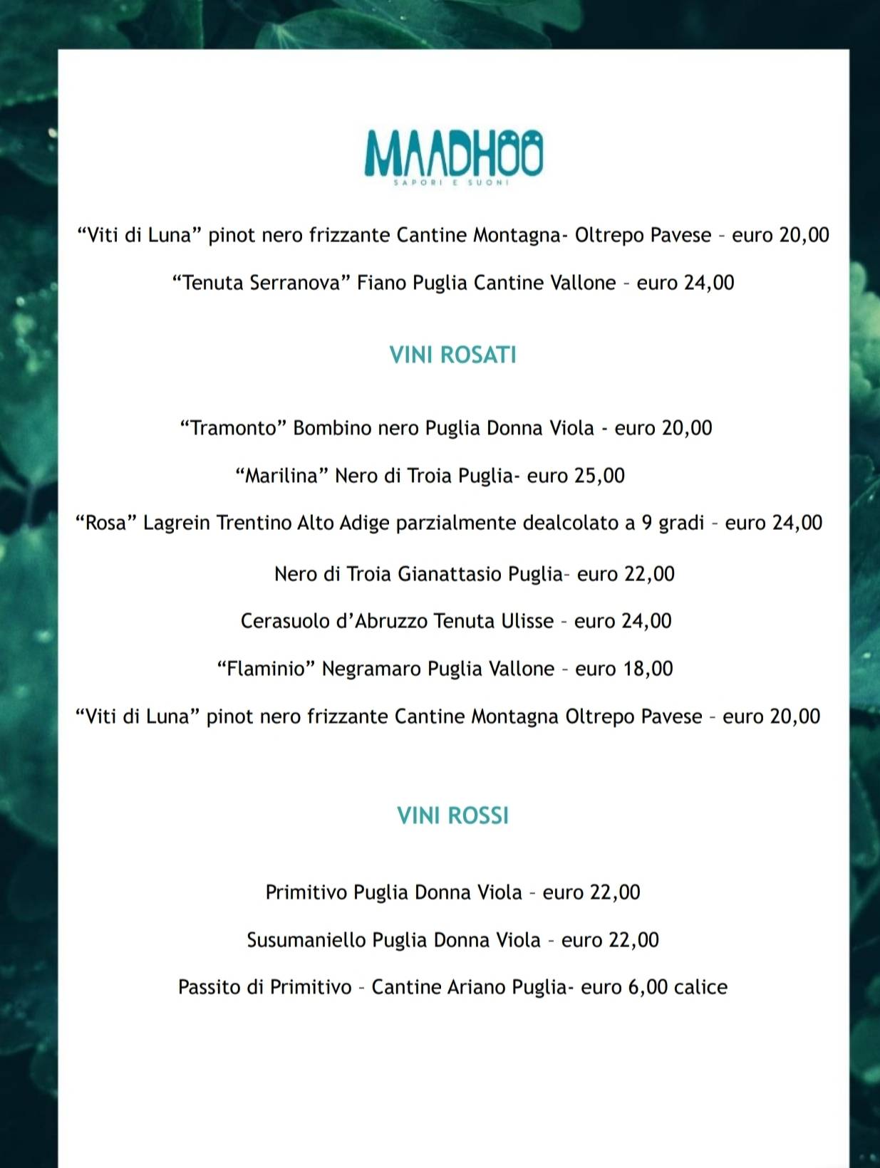 Menu di Maadhoo-sapori e suoni 