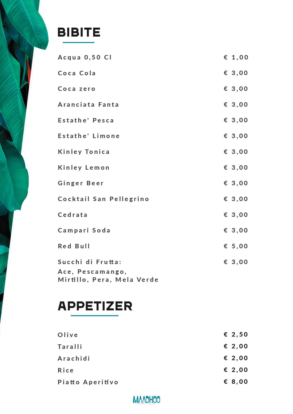 Menu di Maadhoo-sapori e suoni 