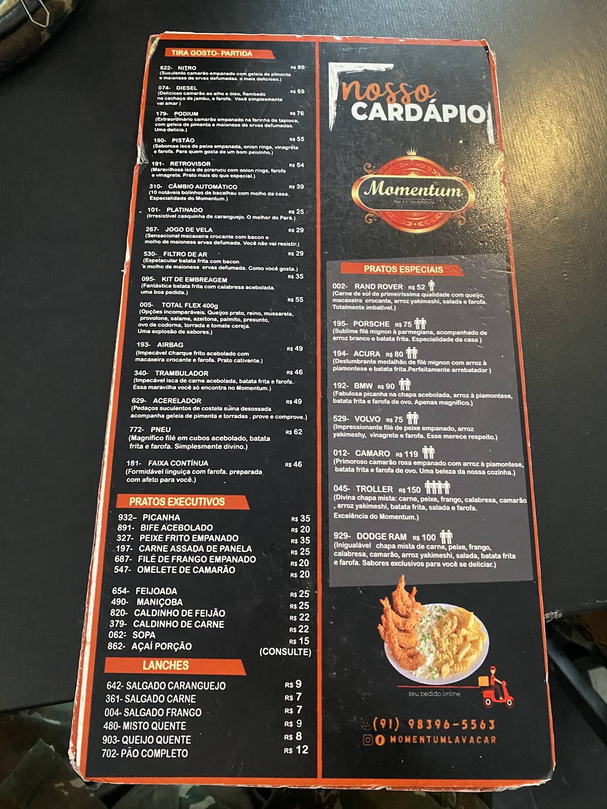 Momentum Bar & Conveniência cardápio