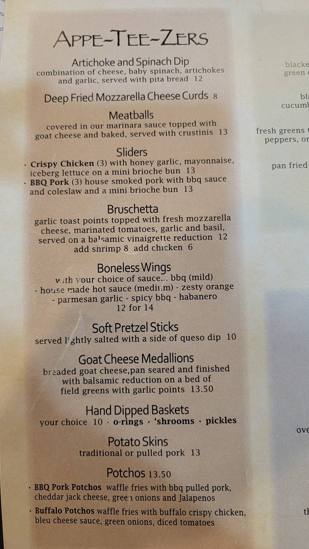 Menu at Mulligan's Restaurant, Cheboygan