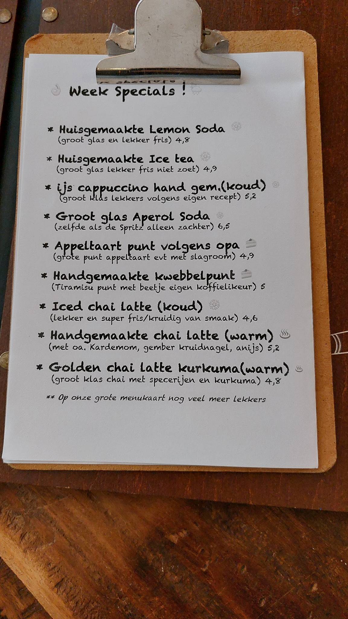Menu de Neef Rob, de Espresso- & Theebar van Delft
