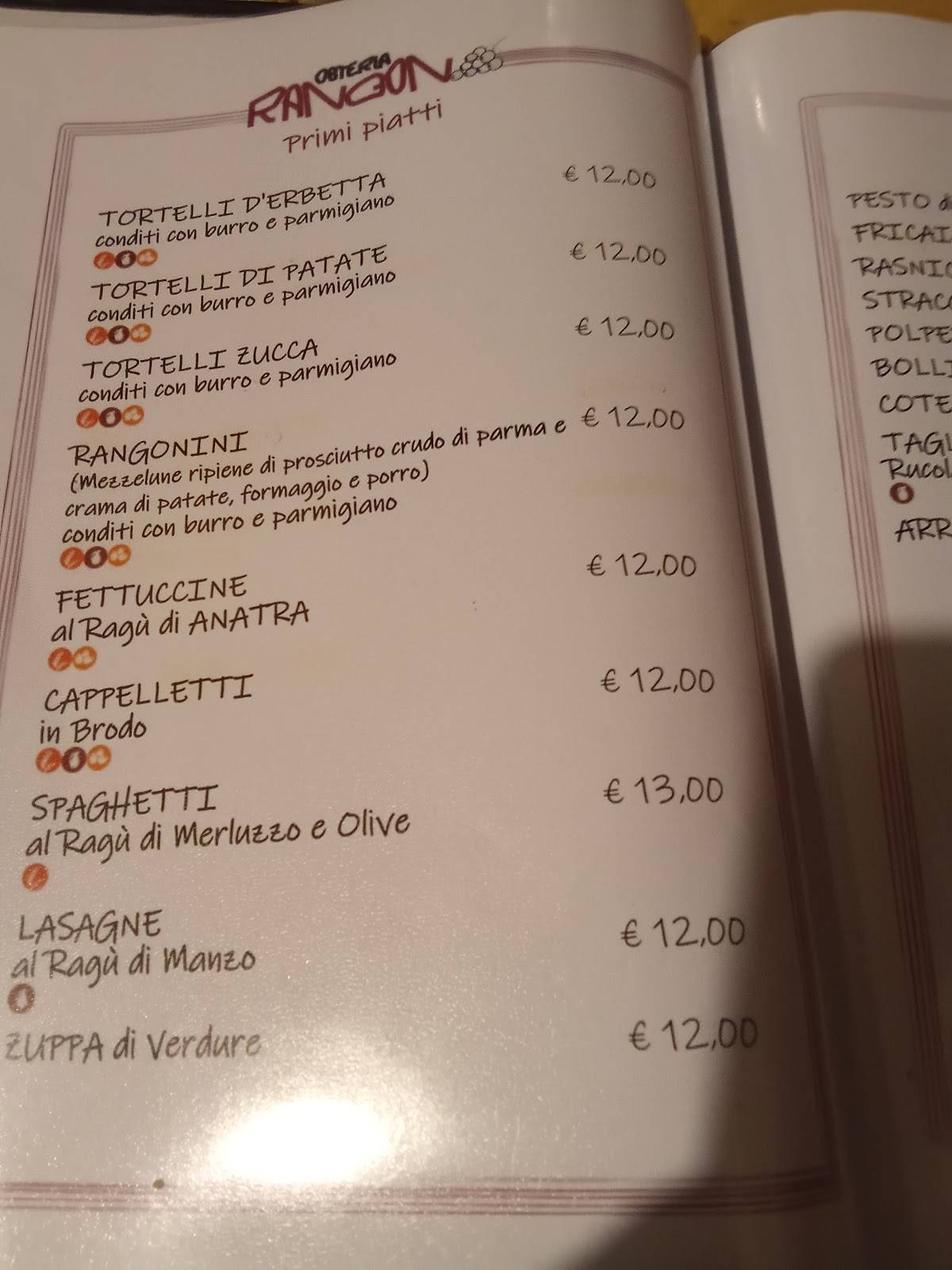 Menu di Osteria Rangon 
