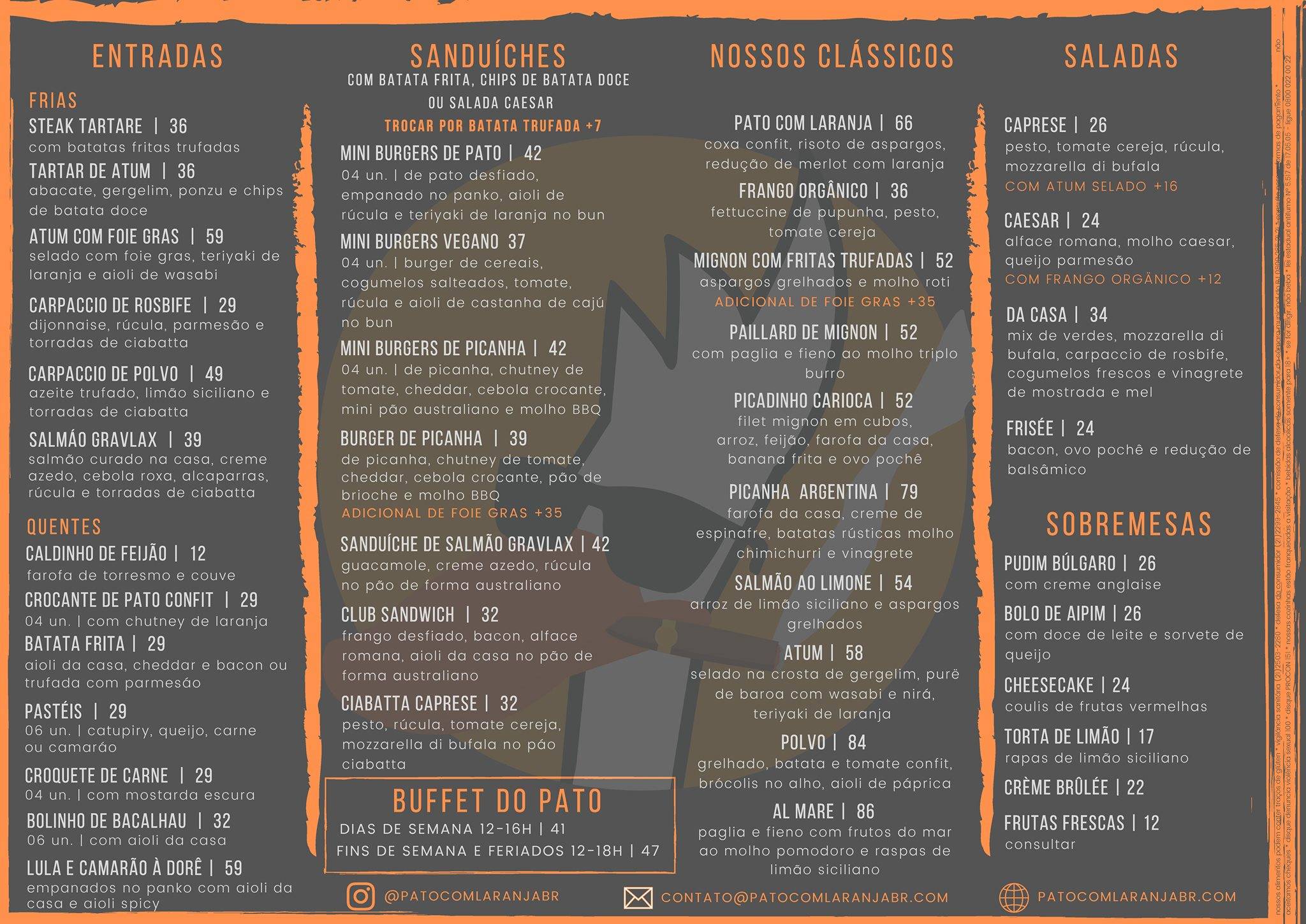 Pato com Laranja Ipanema cardápio