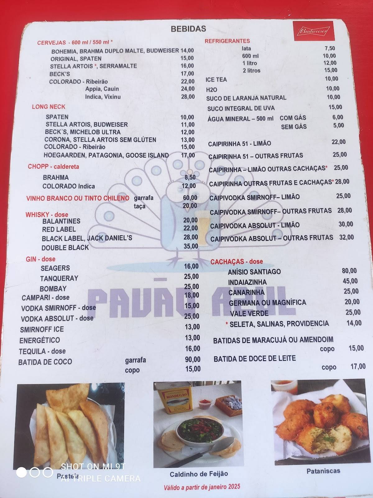 Bar Pavão Azul cardápio