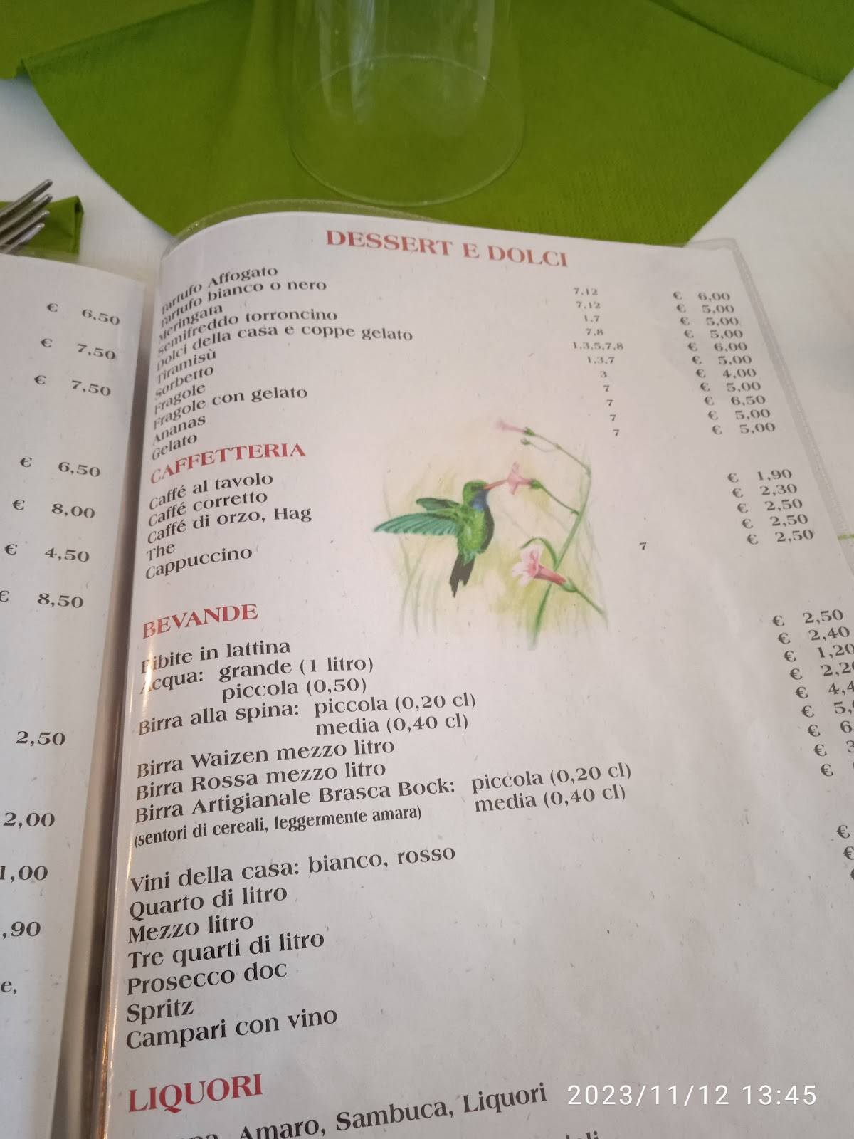 Menu di Pizzeria Colibrì 