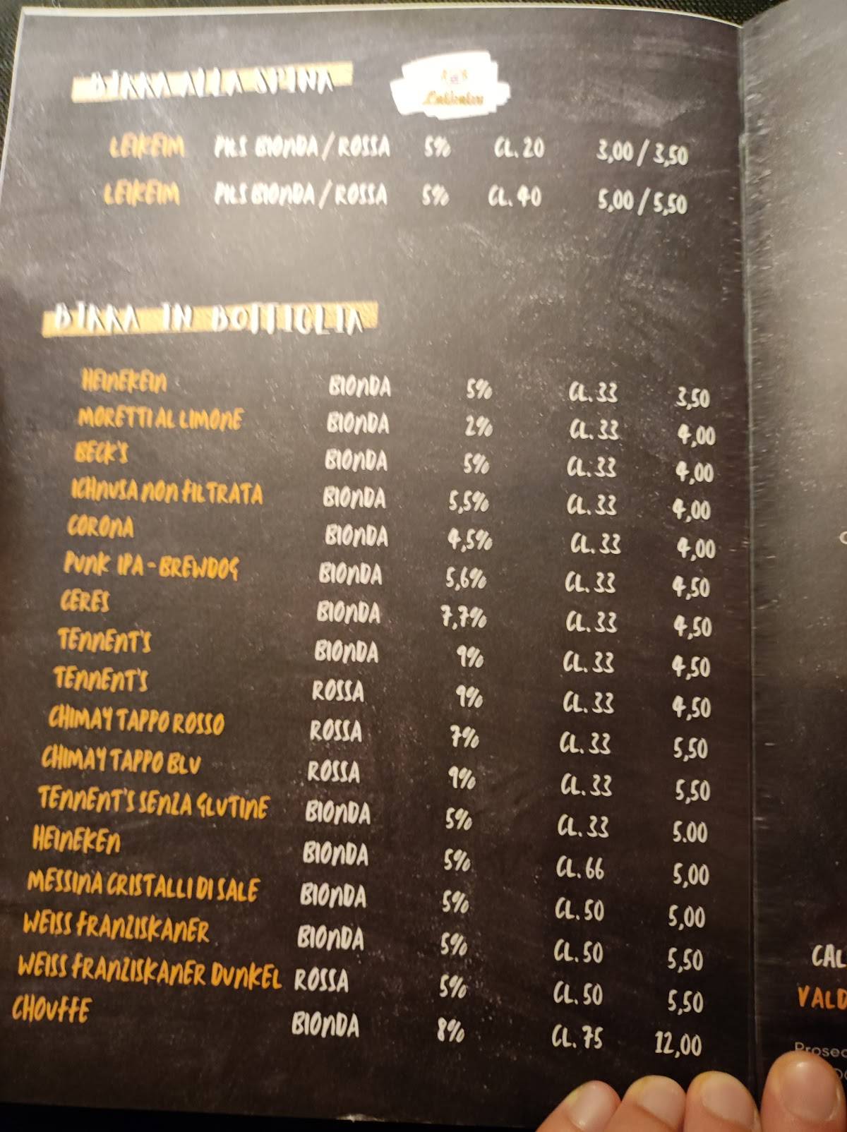 Menu di Maracanà pub 