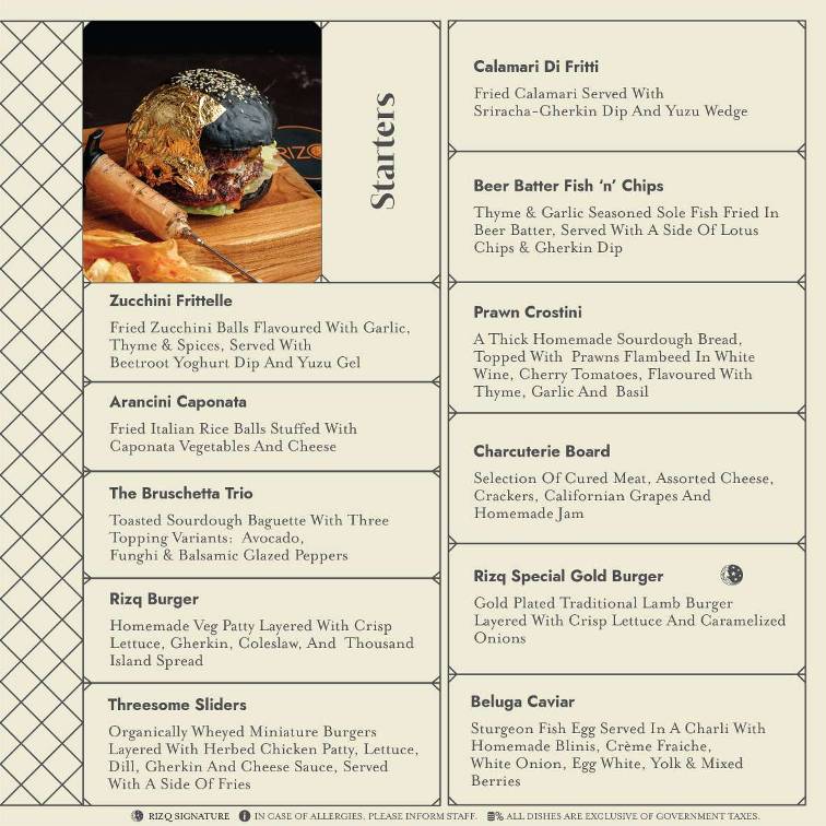 Rizq menu