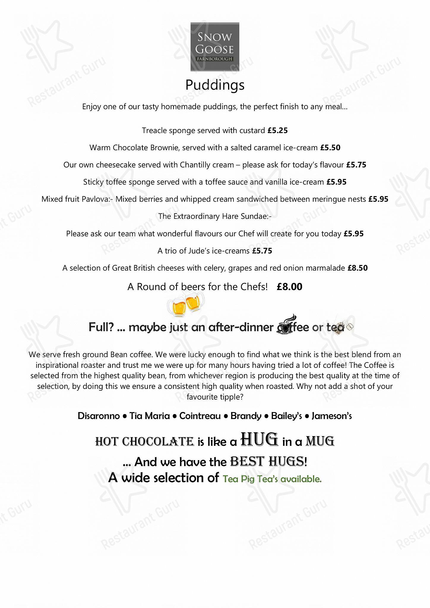 Menu at The Snow Goose Pub, Farnborough