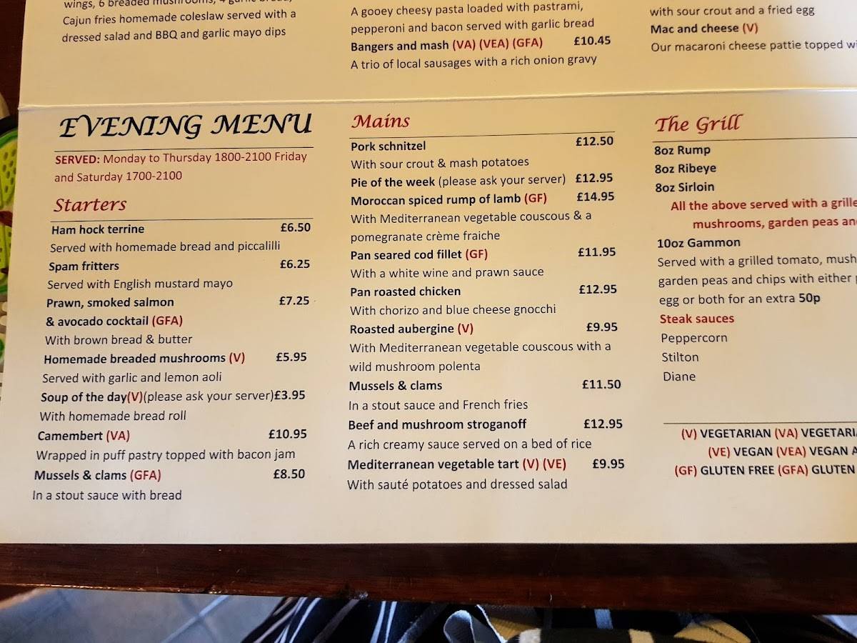 Menu at The Anchor Inn Hartshill pub & bar, Nuneaton