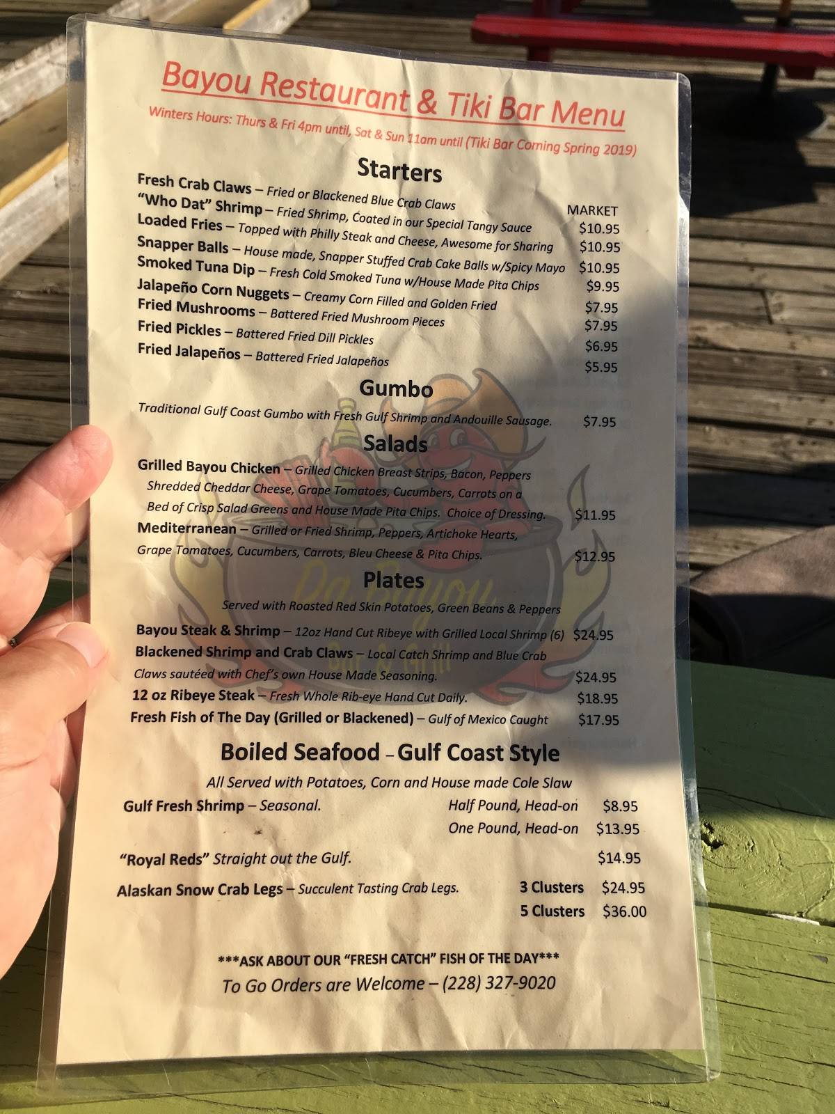 Menu at The Bayou Dockside Bar & Grill, Ocean Springs
