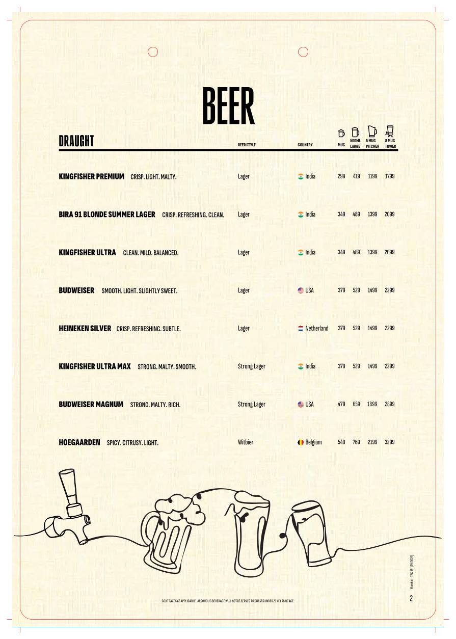 The Beer Café menu