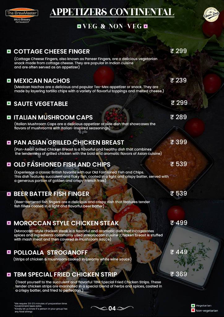 The BrewMaster - Pathankot menu