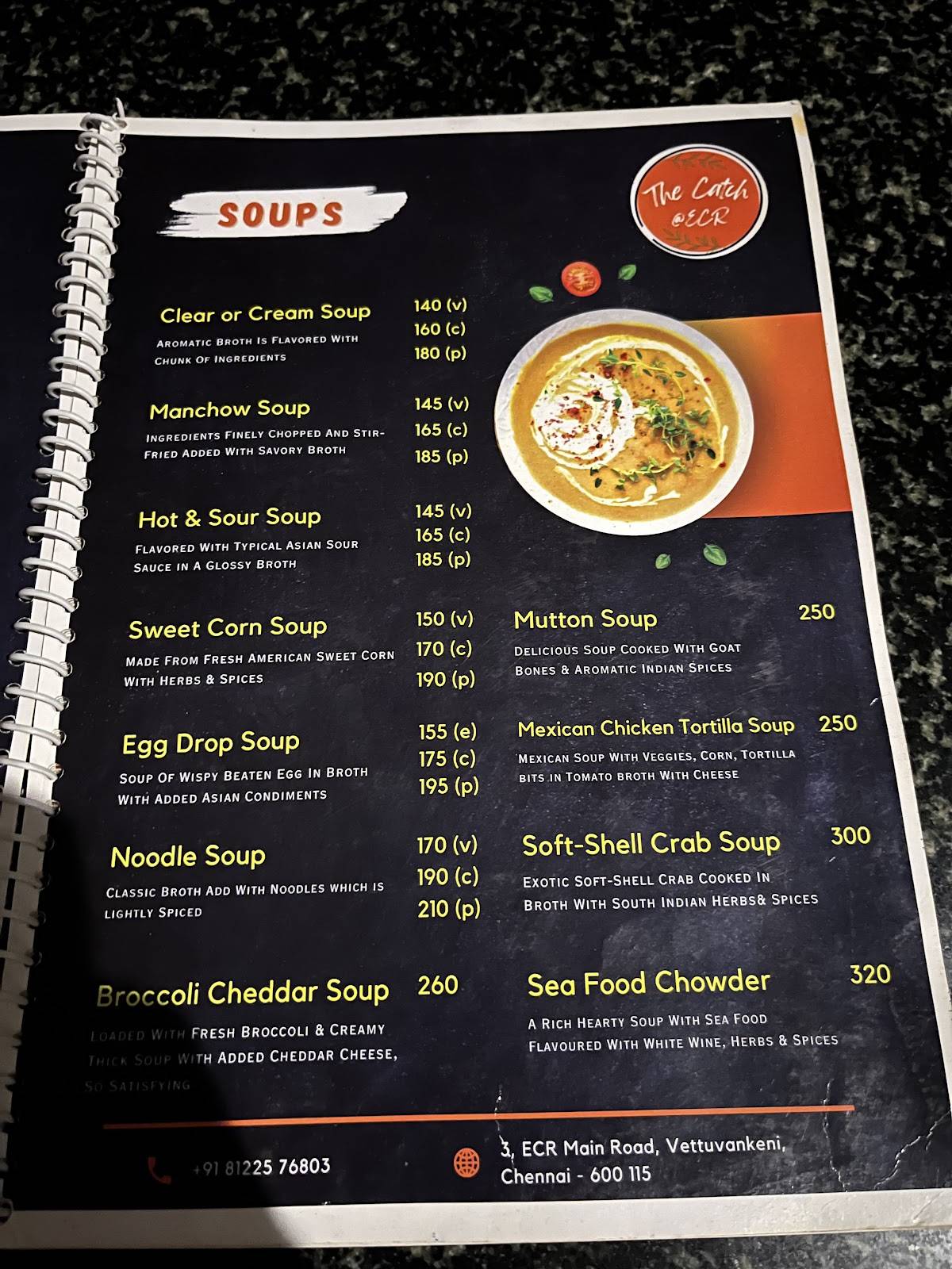 The Catch At ECR menu