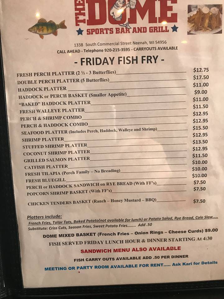 Menu at The Dome Sports Bar & Grill, Neenah, S Commercial St