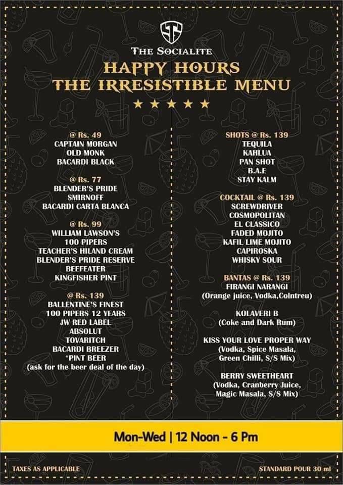 The Socialite menu