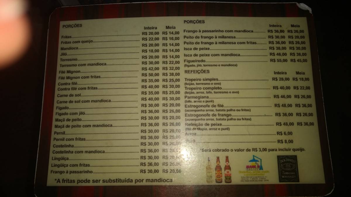Trindade cardápio