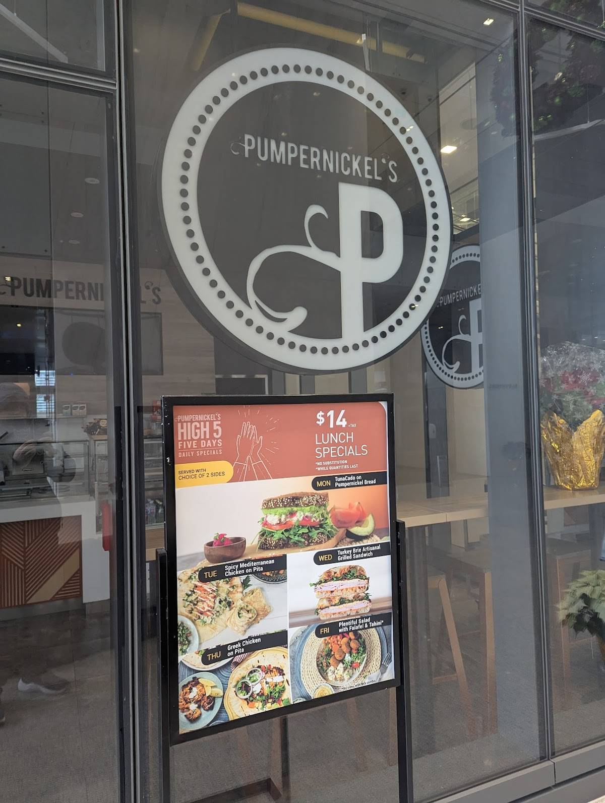 Menu at Pumpernickel's restaurant, Vaughan
