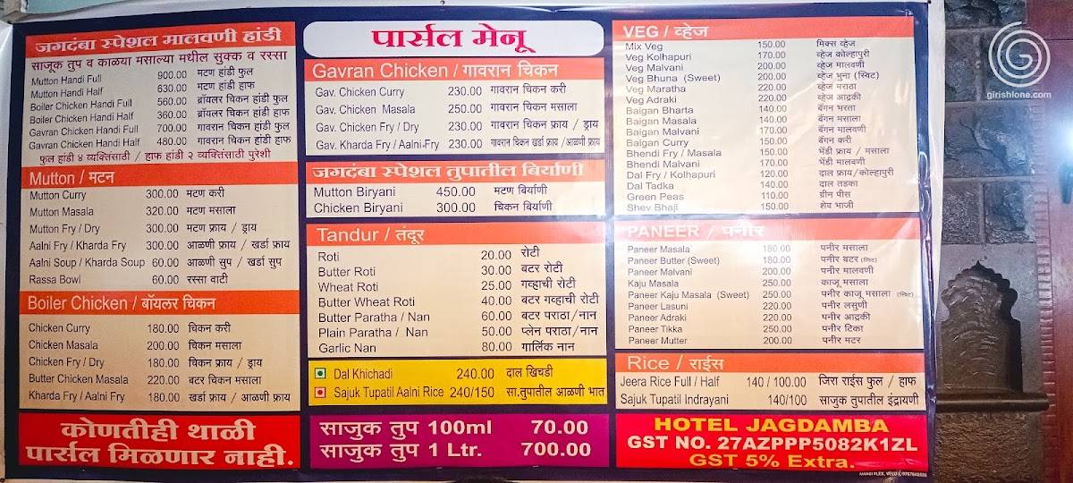 Hotel Jagdamba menu